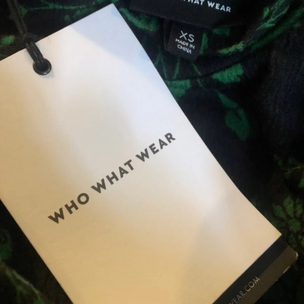 Who What Wear XS Sexy Green & Black Floral Long Sleeve Bodycon Dress high slit - Picture 4 of 5
